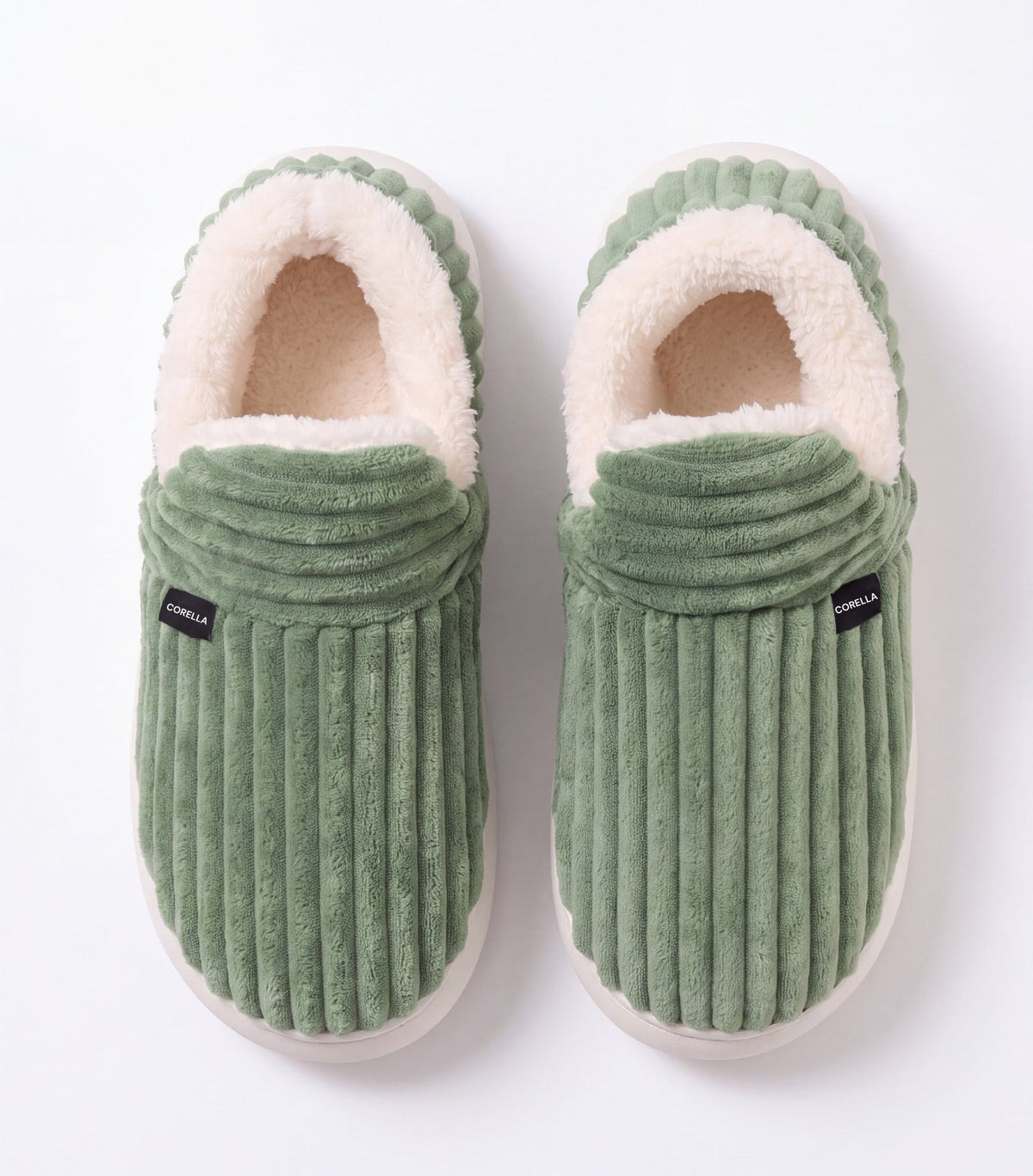Chaussons moelleux Corella vert, vus de dessus