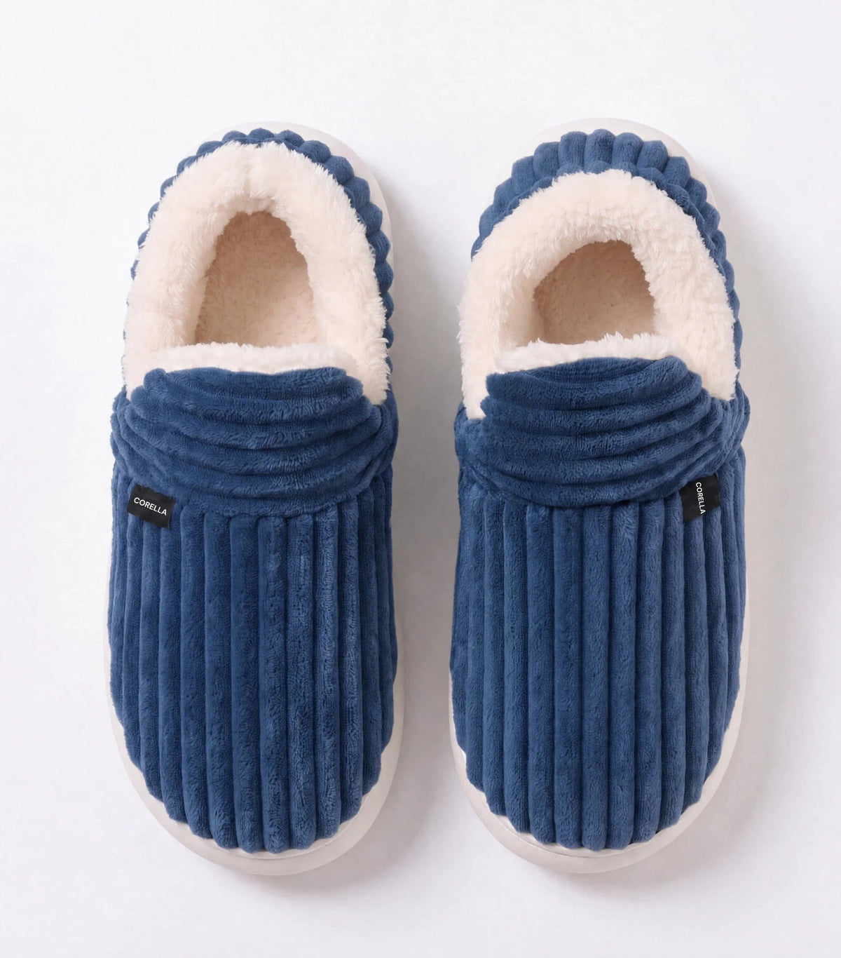 Chaussons moelleux Corella bleu, vus de dessus