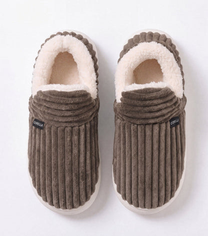 Chaussons moelleux Corella brun, vus de dessus