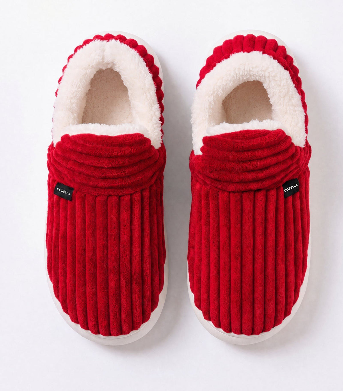 Chaussons moelleux Corella rouge, vus de dessus