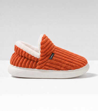 Chaussons moelleux Corella orange, de profil