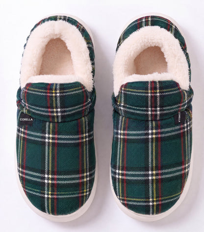 Chaussons moelleux Corella tartan vert, vus de dessus