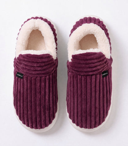 Chaussons moelleux Corella bordeaux, vus de dessus